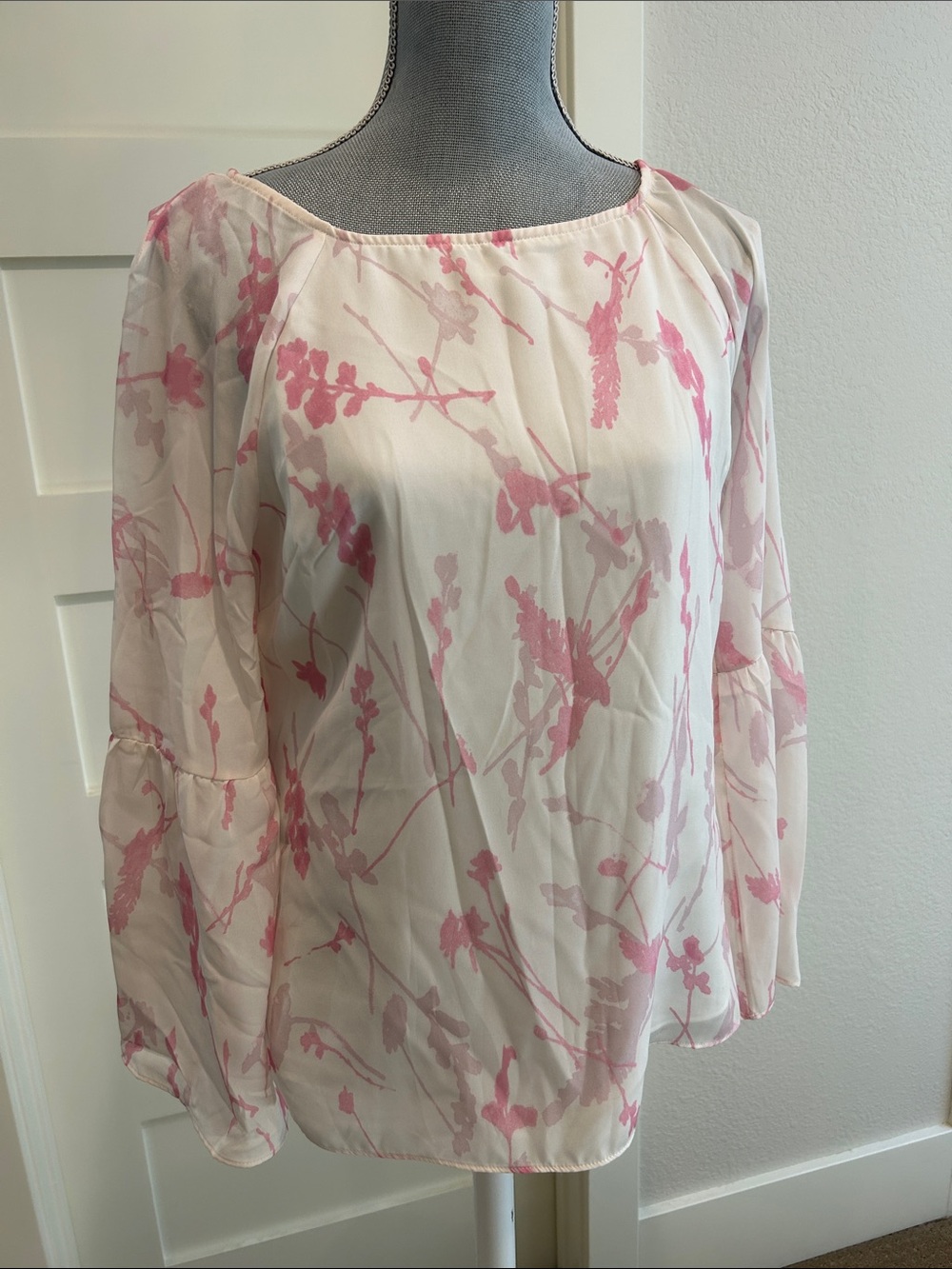 Banana Republic White Blouse with Pink Floral Print